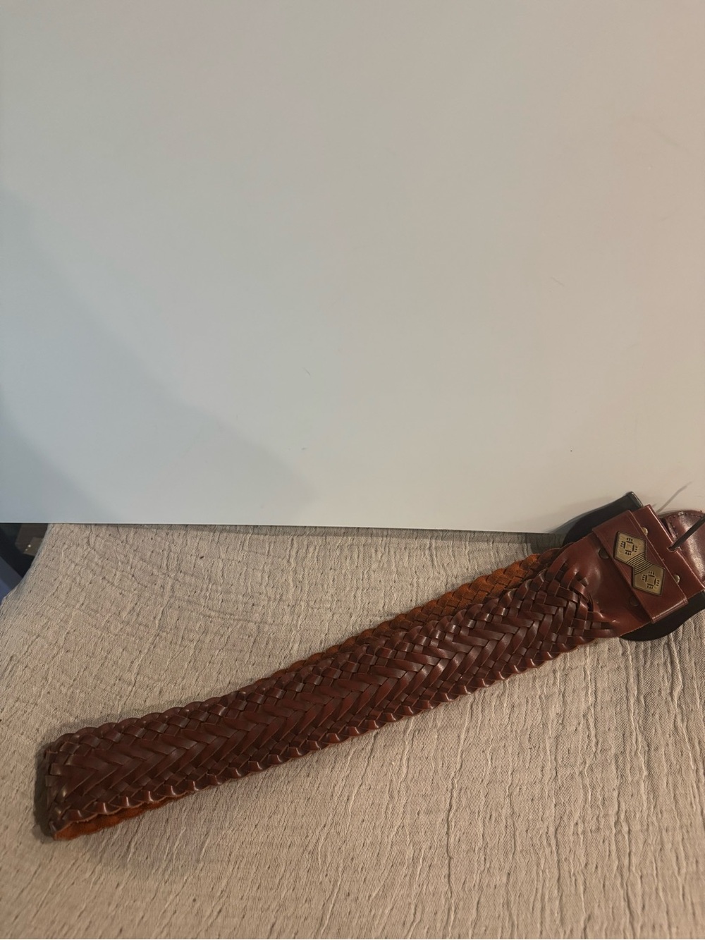 Cabi Woven Leather Belt Size M Brown Wide Boho Western Statement Buckle Belt - Picture 6 of 11